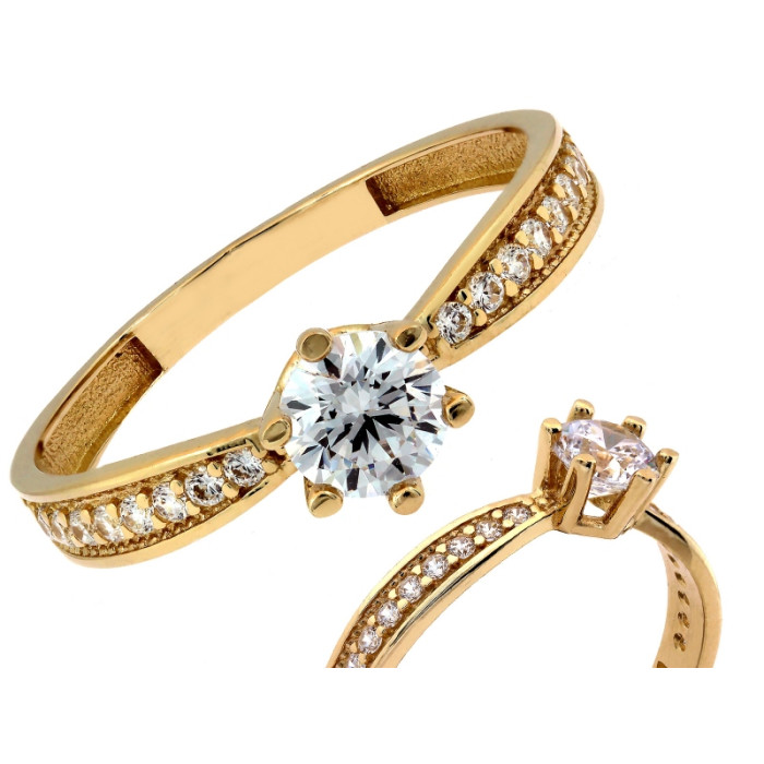 Złoty pierścionek Solitare z cyrkoniami dla kobiet