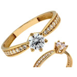 Złoty pierścionek Solitare z cyrkoniami dla kobiet