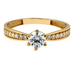 Złoty pierścionek Solitare z cyrkoniami dla kobiet