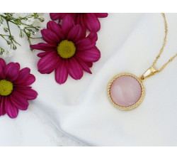 Zawieszka złota 585 z różowym kwarcem