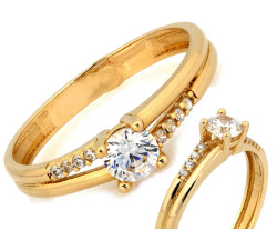 Złoty pierścionek Solitaire z cyrkoniami, 14k
