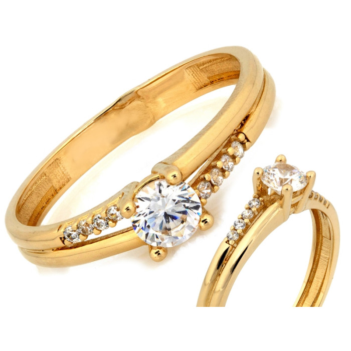 Złoty pierścionek Solitaire z cyrkoniami, 14k