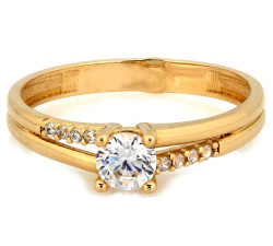 Złoty pierścionek Solitaire z cyrkoniami, 14k