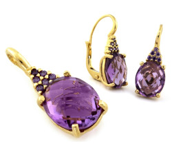 Złoty komplet biżuterii z ametystem i cyrkoniami