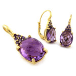 Złoty komplet biżuterii z ametystem i cyrkoniami