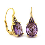 Złoty komplet biżuterii z ametystem i cyrkoniami