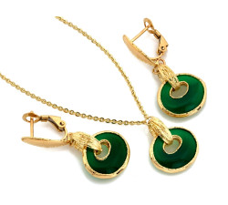 Złoty komplet z agatem - kolczyki i naszyjnik