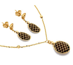 Złoty komplet biżuterii z kwarcem dymnym