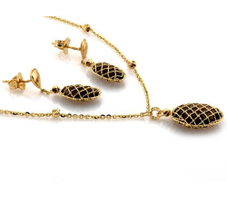 Złoty komplet biżuterii z kwarcem dymnym