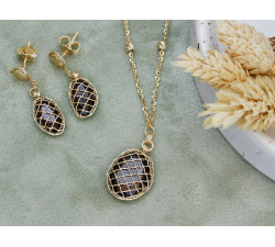 Złoty komplet biżuterii z kwarcem dymnym