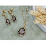 Złoty komplet biżuterii z kwarcem dymnym