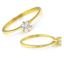 Złoty pierścionek Solitaire 585 z cyrkonią