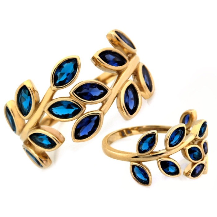 Złoty pierścionek z szafirem i topazem, 585