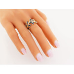 Złoty pierścionek z szafirem i topazem, 585