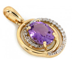 Komplet złoty kolczyki i zawieszka z ametystem