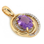 Komplet złoty kolczyki i zawieszka z ametystem