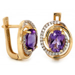 Komplet złoty kolczyki i zawieszka z ametystem