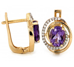 Komplet złoty kolczyki i zawieszka z ametystem