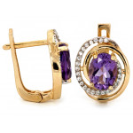 Komplet złoty kolczyki i zawieszka z ametystem
