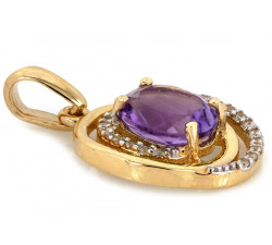 Komplet złoty kolczyki i zawieszka z ametystem