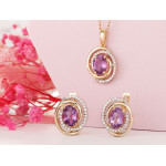 Komplet złoty kolczyki i zawieszka z ametystem