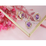 Komplet złoty kolczyki i zawieszka z ametystem