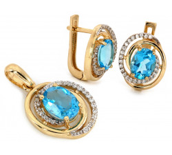 Złote kolczyki i zawieszka z niebieskim oczkiem
