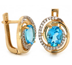 Złote kolczyki i zawieszka z niebieskim oczkiem