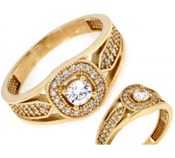 Pierścionek złoty kwadratowa markiza bogato zdobiony cyrkoniami