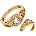 Pierścionek złoty kwadratowa markiza bogato zdobiony cyrkoniami