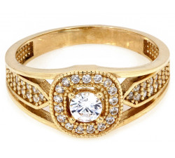 Pierścionek złoty kwadratowa markiza bogato zdobiony cyrkoniami