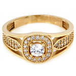 Pierścionek złoty kwadratowa markiza bogato zdobiony cyrkoniami