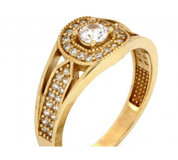 Pierścionek złoty kwadratowa markiza bogato zdobiony cyrkoniami