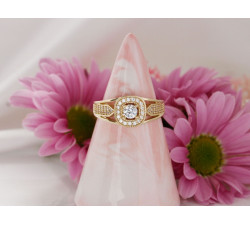 Pierścionek złoty kwadratowa markiza bogato zdobiony cyrkoniami