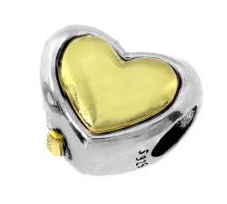 Srebrny charms złocone serce przewlekane do bransoletki