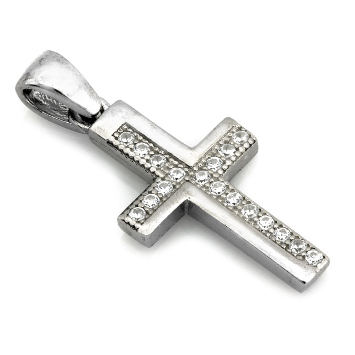 Srebrny krzyżyk z cyrkoniami wisiorek