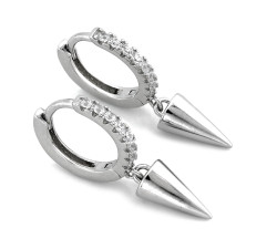 Srebrne kolczyki kółka z wiszącym stożkiem