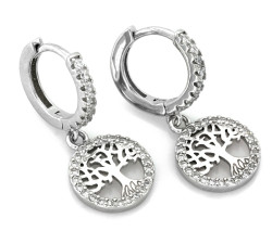 Wiszące srebrne kolczyki z drzewkiem szczęścia