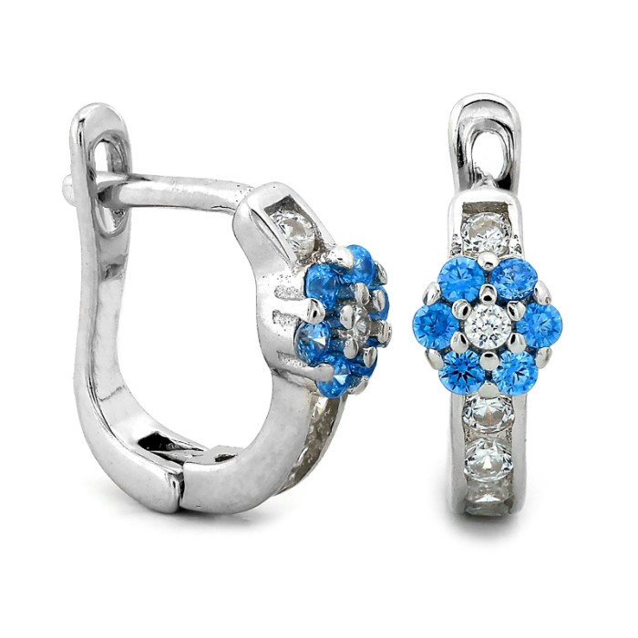 Srebrne kolczyki dla dziewczynki z niebieskim kwiatkiem