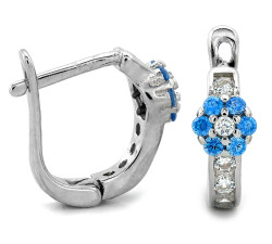 Srebrne kolczyki dla dziewczynki z niebieskim kwiatkiem