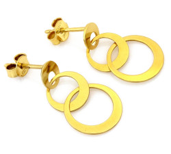 Kolczyki srebrne pozłacane wiszące z dwóch obręczy na sztyfcie