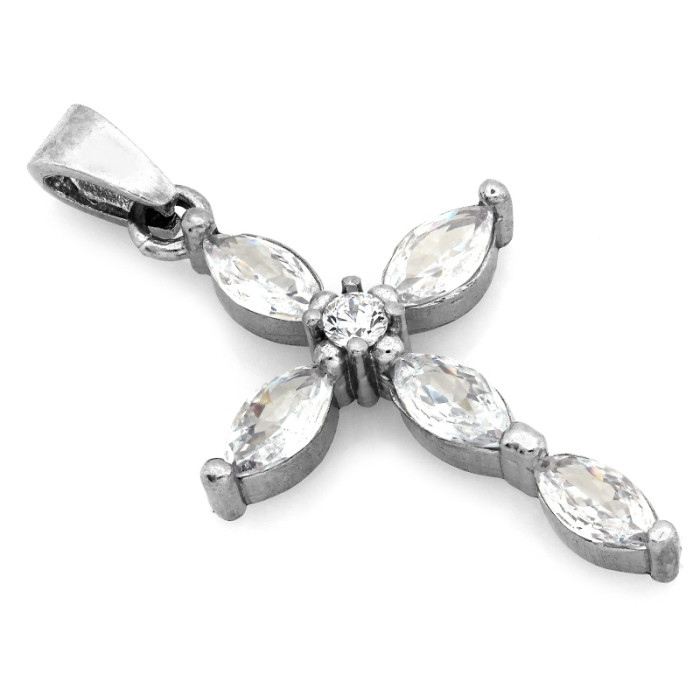 Srebrna zawieszka krzyżyk z cyrkoniami