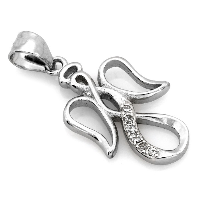 Srebrny aniołek z cyrkoniami wisiorek zawieszka