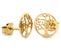 Srebrne pozłacane kolczyki na sztyfcie ażurowe z drzewkiem szczęścia