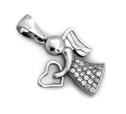 Srebrna zawieszka aniołek z sercem i cyrkoniami