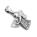 Srebrna zawieszka aniołek z sercem i cyrkoniami