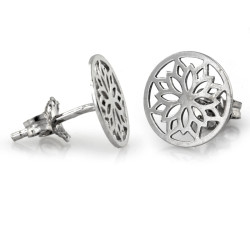 Srebrne kolczyki ażurowe kółka na sztyfcie