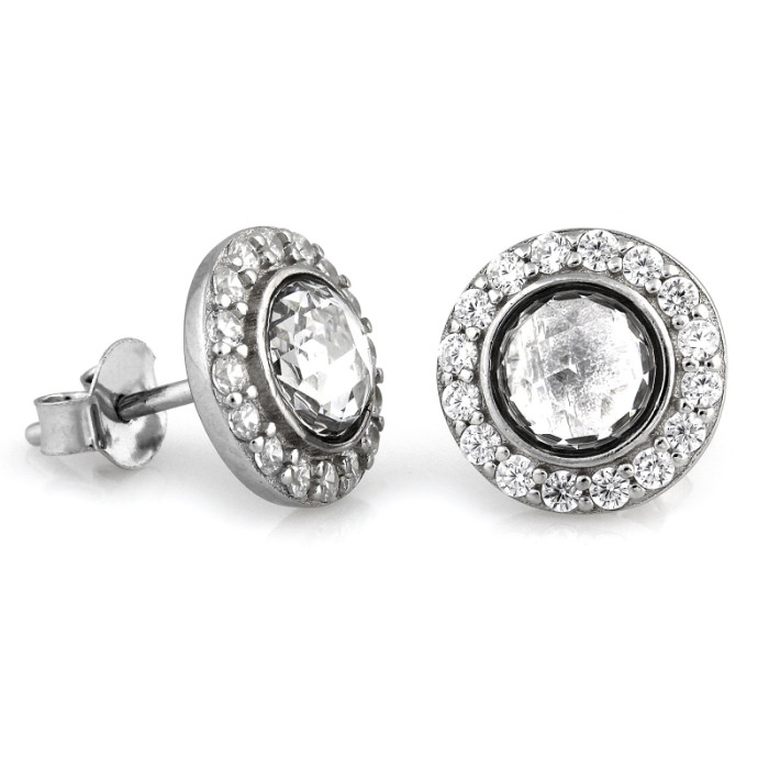 Srebrne kolczyki markiza z cyrkoniami