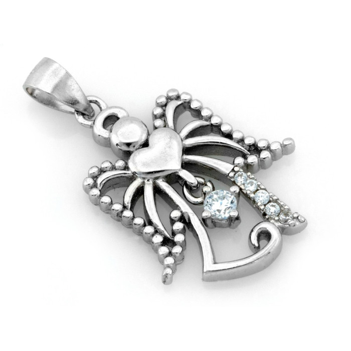 Zawieszka srebrna aniołek z cyrkoniami na łańcuszek