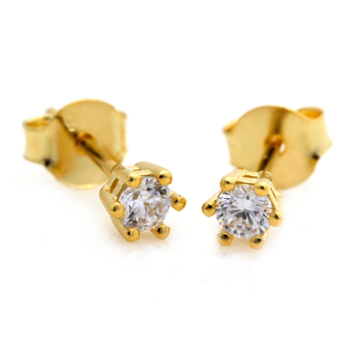 Kolczyki srebrne pozłacane na sztyfcie z cyrkonią